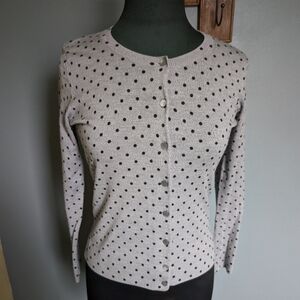 Talbots Merino Wool Gray Polka Dot Cardigan Sweater